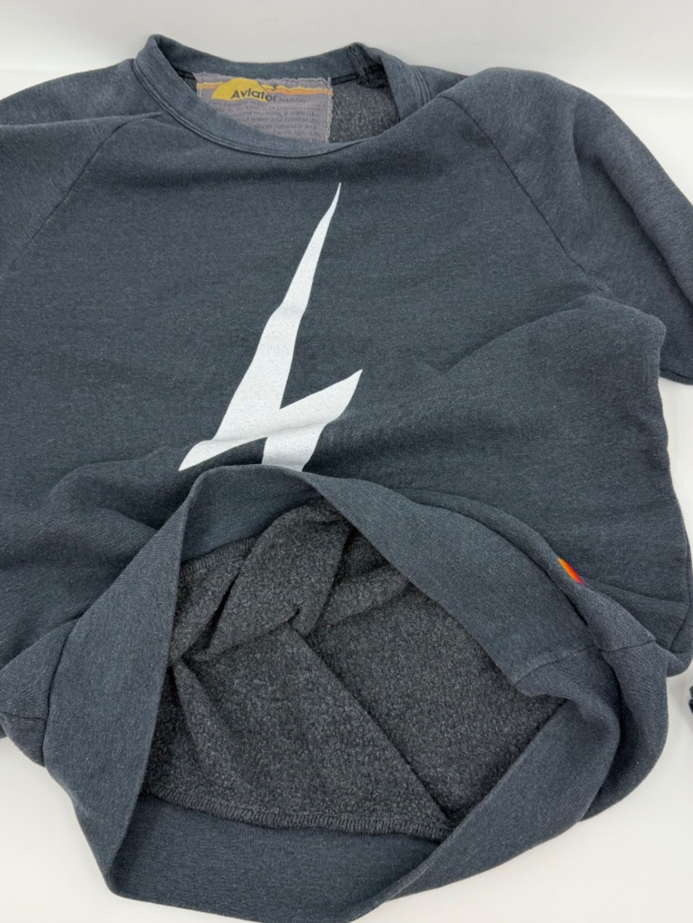 Aviator Nation Sweatshirt Women Small Gray Faded Black Lightning Bolt Pullover - Picture 6 of 10